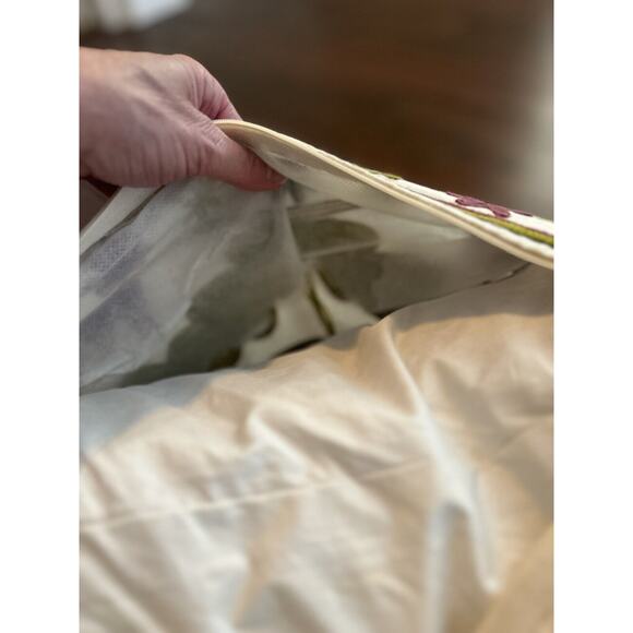 Hand Crafted Crewel Embriodery Pillow Feather Filled Zipper Yellow Pink Flowers - Picture 5 of 5